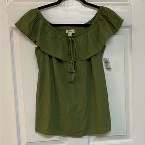 Style &co peasant on/off shoulder green short sleeve top small
